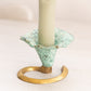 Small Green Metal Flower Candleholder with Brass Base