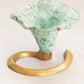 Small Green Metal Flower Candleholder with Brass Base