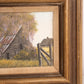 Small Horizontal Barn & Purple Tree Painting with Brown Frame