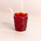 Small Red Amberina Glass Toothpick Holder with Flower Designs