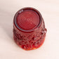 Small Red Amberina Glass Toothpick Holder with Flower Designs