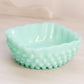 Vintage Fenton Small Square Light Green Milk Glass Hobnail Bowl