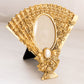 Triangular Fan Shaped Gold Tone Brass Picture Frame with Floral Details