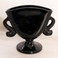 Vintage Black Glass Footed Fan Vase with Dolphin Handles