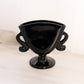 Vintage Black Glass Footed Fan Vase with Dolphin Handles