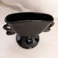 Vintage Black Glass Footed Fan Vase with Dolphin Handles