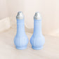 Vintage Blue Delphite Glass Salt & Pepper Shakers with Silver Tone Top
