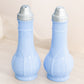 Vintage Blue Delphite Glass Salt & Pepper Shakers with Silver Tone Top