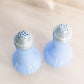 Vintage Blue Delphite Glass Salt & Pepper Shakers with Silver Tone Top