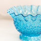 Vintage Blue Glass Daisy and Button Bowl with Ruffle Edge