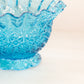 Vintage Blue Glass Daisy and Button Bowl with Ruffle Edge