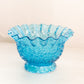 Vintage Blue Glass Daisy and Button Bowl with Ruffle Edge