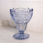 Vintage Blue Glass Footed Vase with Satin Fleur-de-lis Designs
