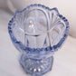 Vintage Blue Glass Footed Vase with Satin Fleur-de-lis Designs