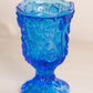 Vintage Blue Glass Footed Votive Toothpick Holder with Floral Designs