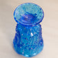 Vintage Blue Glass Footed Votive Toothpick Holder with Floral Designs