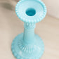 Vintage Blue Milk Glass Candlestick with Linear Details