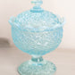 Vintage Blue Opalescent Glass Daisy & Button Lidded Footed Dish