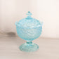 Vintage Blue Opalescent Glass Daisy & Button Lidded Footed Dish