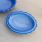 Vintage Blue Slag Glass Lidded Dish with Bird Designs