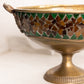 Large Gold Tone Metal Oval Compote with Mosaic Pattern and 2 Handles