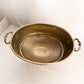 Large Gold Tone Metal Oval Compote with Mosaic Pattern and 2 Handles