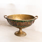 Large Gold Tone Metal Oval Compote with Mosaic Pattern and 2 Handles