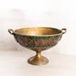 Large Gold Tone Metal Oval Compote with Mosaic Pattern and 2 Handles