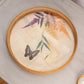 Vintage Circular Bamboo Pressed Butterfly Tray with 6 Coasters