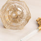 Vintage Clear Glass Perfume Bottle with Gold Tone Metal Top and Accents
