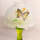 Vintage Clear Satin Glass Butterfly Fairy Lamp Candle Holder with Green Base