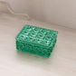Vintage Dalzell-Viking Glass Rectangular Teal Green Glass Lidded Dish