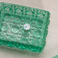 Vintage Dalzell-Viking Glass Rectangular Teal Green Glass Lidded Dish