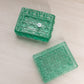 Vintage Dalzell-Viking Glass Rectangular Teal Green Glass Lidded Dish