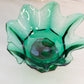 Vintage Dark Green Glass 8 Petal Footed Bowl