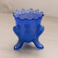 Vintage Degenhart Blue Floral 3-Toed Glass Toothpick Holder