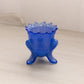 Vintage Degenhart Blue Floral 3-Toed Glass Toothpick Holder