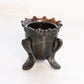 Vintage Degenhart Dark Brown Floral 3-Toed Glass Toothpick Holder