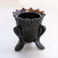 Vintage Degenhart Dark Brown Floral 3-Toed Glass Toothpick Holder