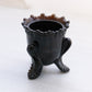 Vintage Degenhart Dark Brown Floral 3-Toed Glass Toothpick Holder
