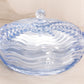 Vintage Duncan & Miller Glass Medium Caribbean Light Blue Wavy Lidded Dish