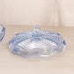 Vintage Duncan & Miller Glass Medium Caribbean Light Blue Wavy Lidded Dish