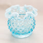Vintage Extra Small Blue Opalescent Glass Ruffled Hobnail Vase