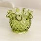 Vintage Extra Small Green Glass Ruffled Hobnail Vase