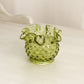 Vintage Extra Small Green Glass Ruffled Hobnail Vase