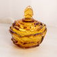Vintage Fenton Amber Glass Flower Butterfly Lidded Dish