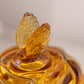 Vintage Fenton Amber Glass Flower Butterfly Lidded Dish