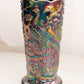 Vintage Fenton Black Amethyst Glass Vase with Peacock and Floral Designs