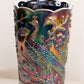 Vintage Fenton Black Amethyst Glass Vase with Peacock and Floral Designs