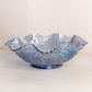 Vintage Fenton Blue Carnival Glass Cherry Chain Ruffled Bowl